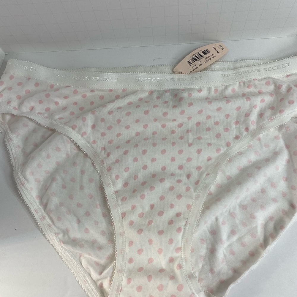 Victoria Secret Bikini Panty White pink polka Dots Style 10813115 Size Medium